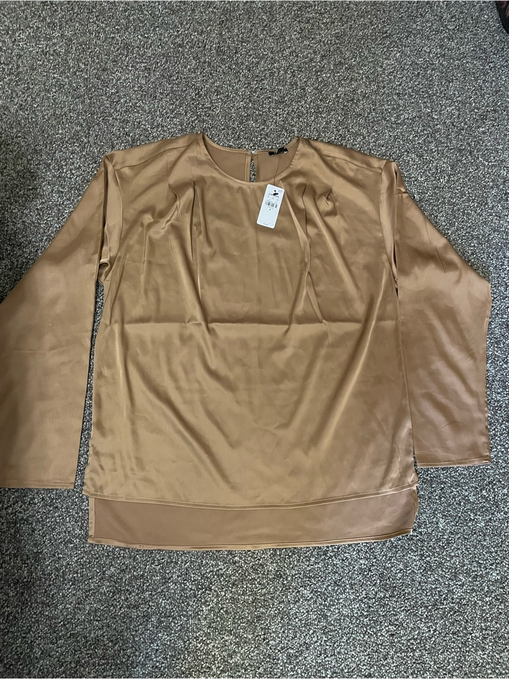 Express Long Sleeve Satin Top - Camel/Tan/Bronze SizeM NWT